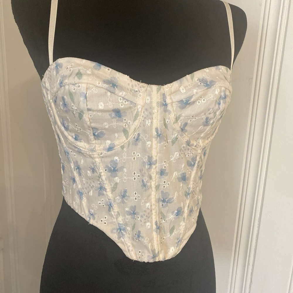 Windsor XS Cream and Blue Lace Corset cottagecore fairycore romantic